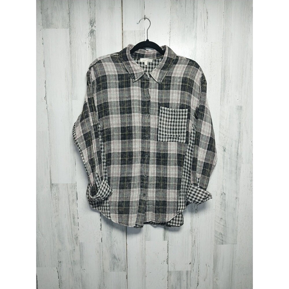 Mystree Women's Medium Black Plaid Woven Cotton Shirt